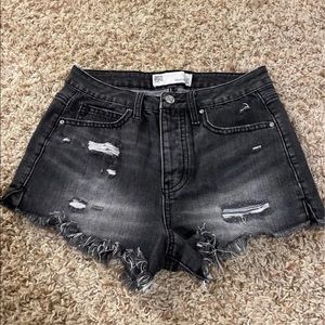 Black denim high waisted shorts